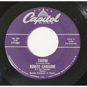 Renato Carosone Torero / Chella Llà 45 RPM Vinyl Capitol VG Canzone '58